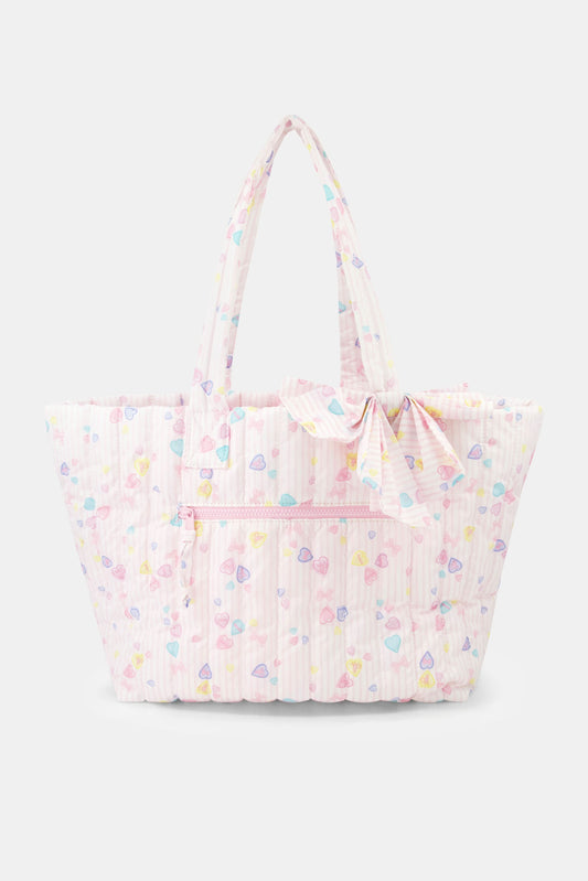 Roller Rabbit Pink Sugar Candy Heart Stripe Quilted Tote