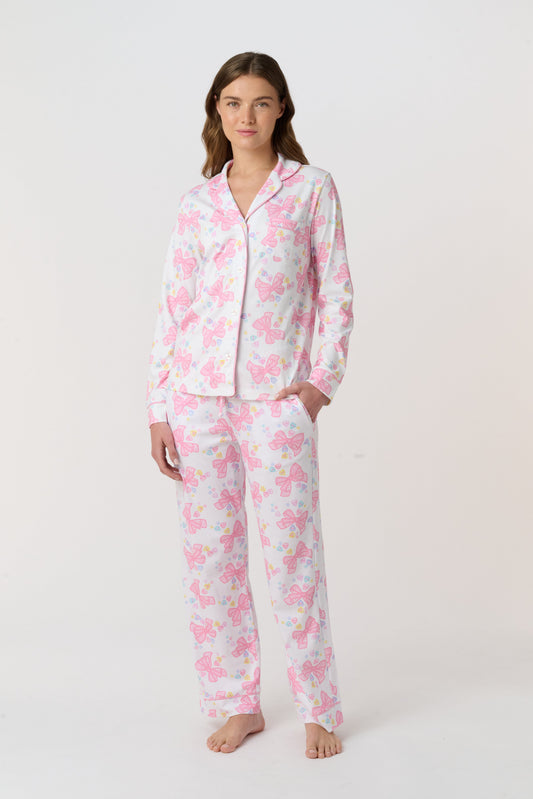 Roller Rabbit Pink Sugar Doily Beaux Long Sleeve Polo Pajamas