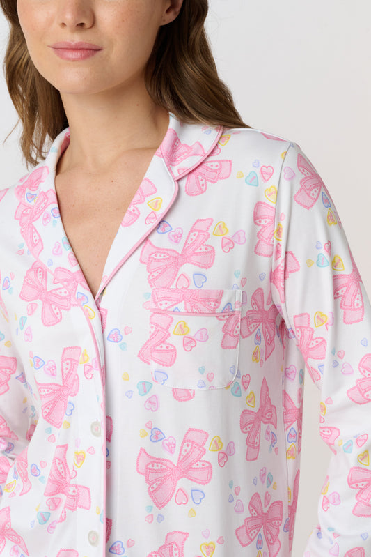 Roller Rabbit Pink Sugar Doily Beaux Long Sleeve Polo Pajamas