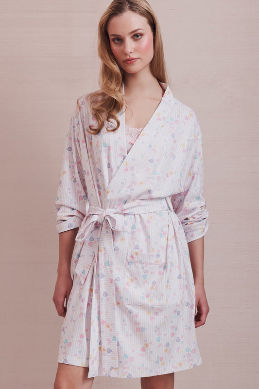 Roller Rabbit Pink Sugar Candy Heart Stripe Blake Robe
