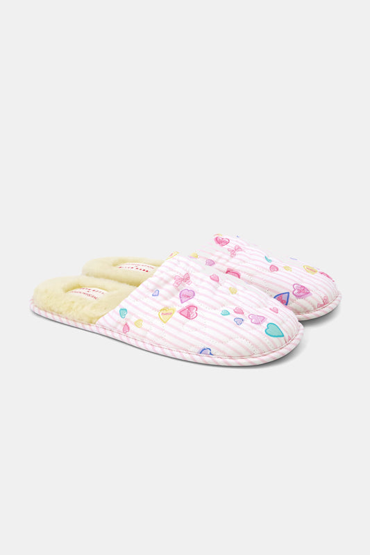 Roller Rabbit Pink Sugar Candy Heart Stripe Quilted Slippers