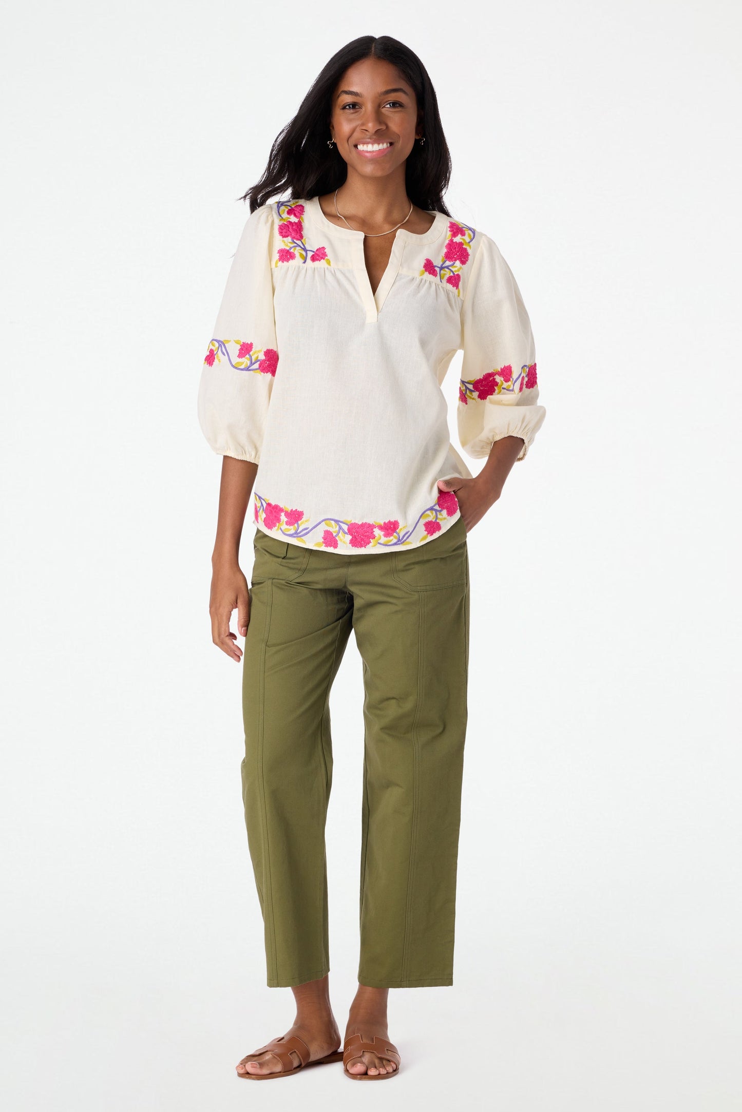 Roller Rabbit Column Embroidery Michi Top