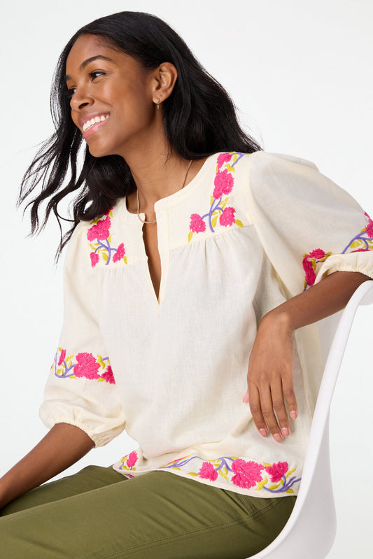 Roller Rabbit Column Embroidery Michi Top