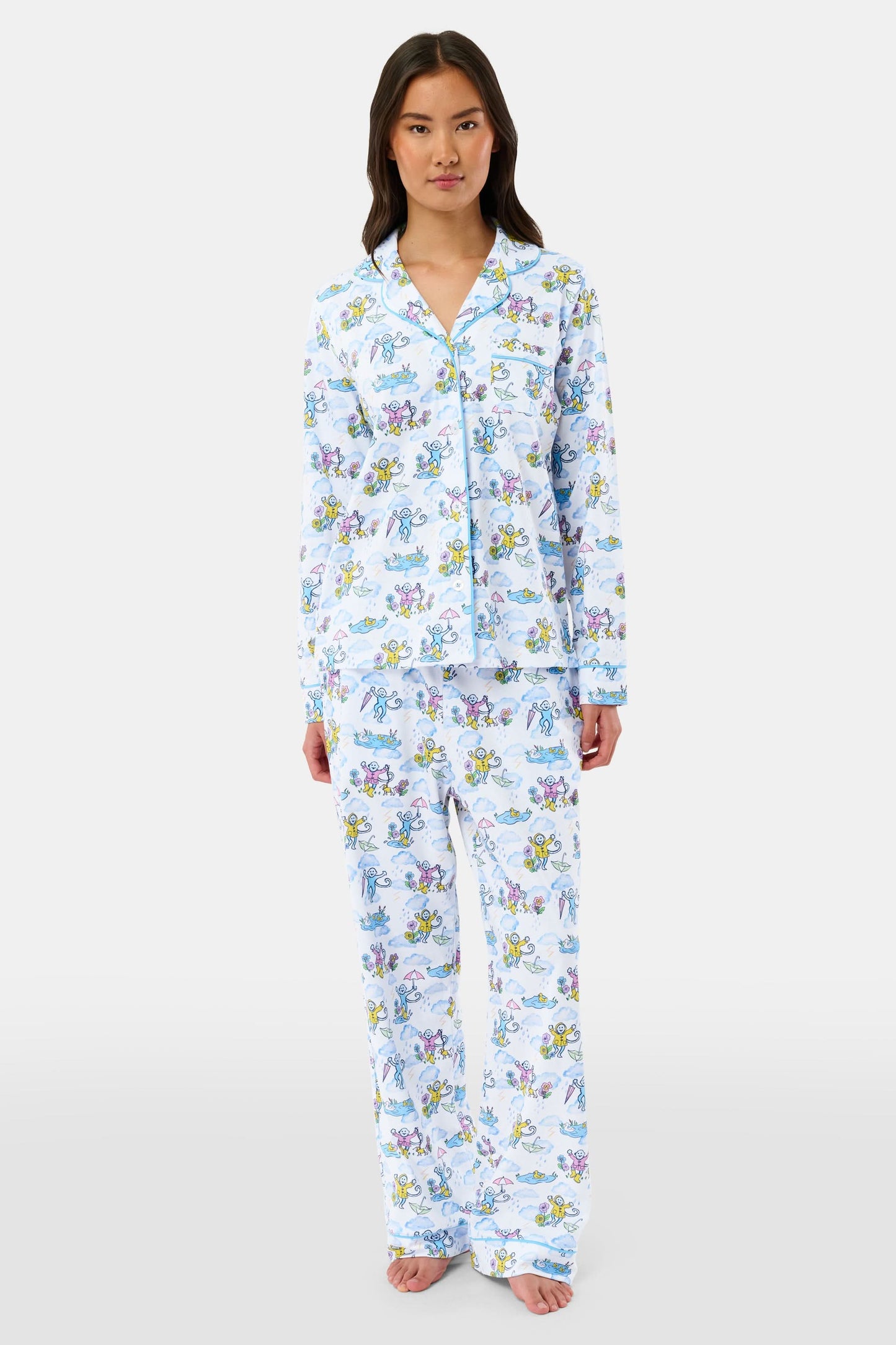 Roller Rabbit Pink April Showers Long Sleeve Polo Pajamas
