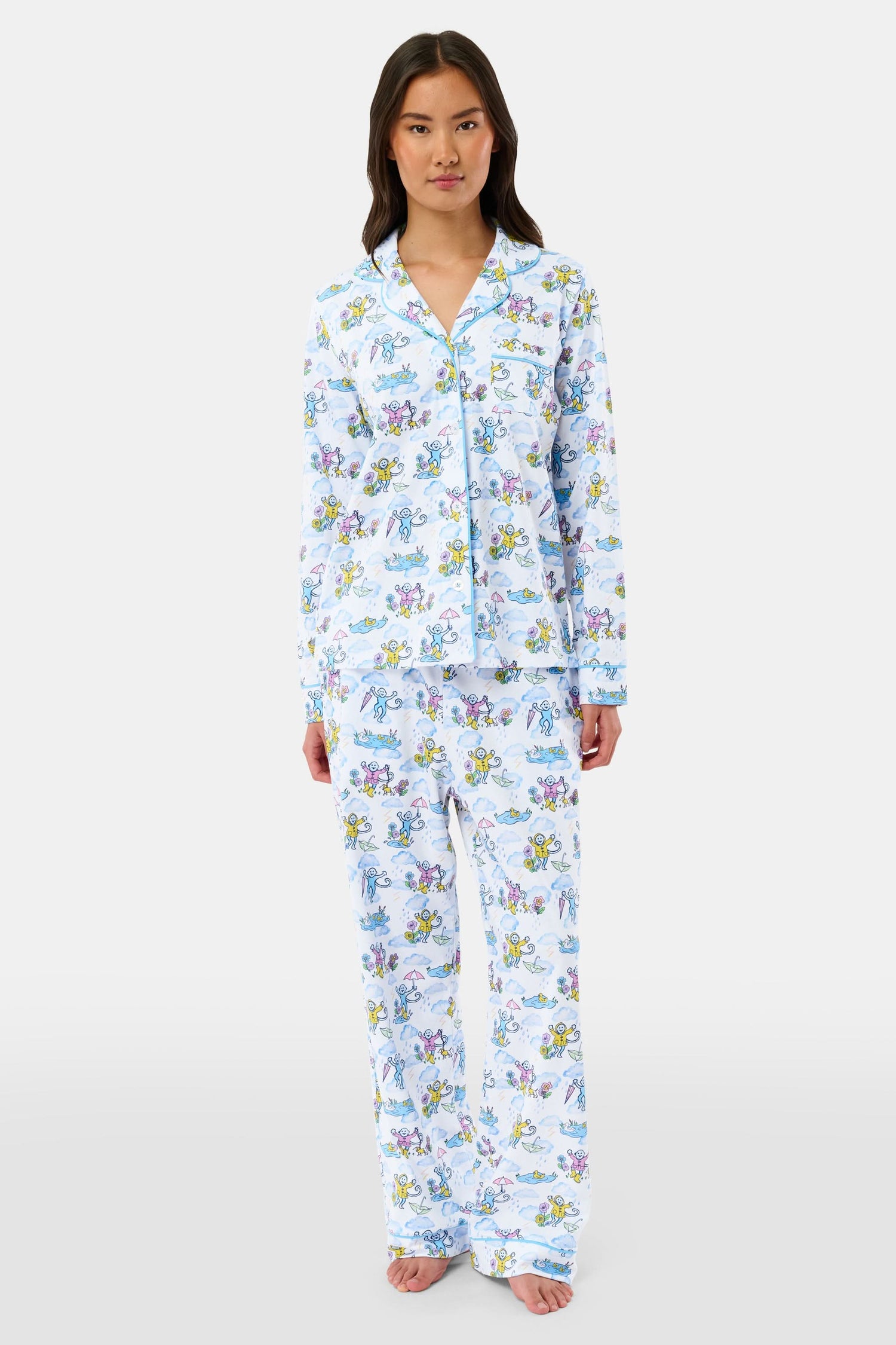 Roller Rabbit Pink April Showers Long Sleeve Polo Pajamas