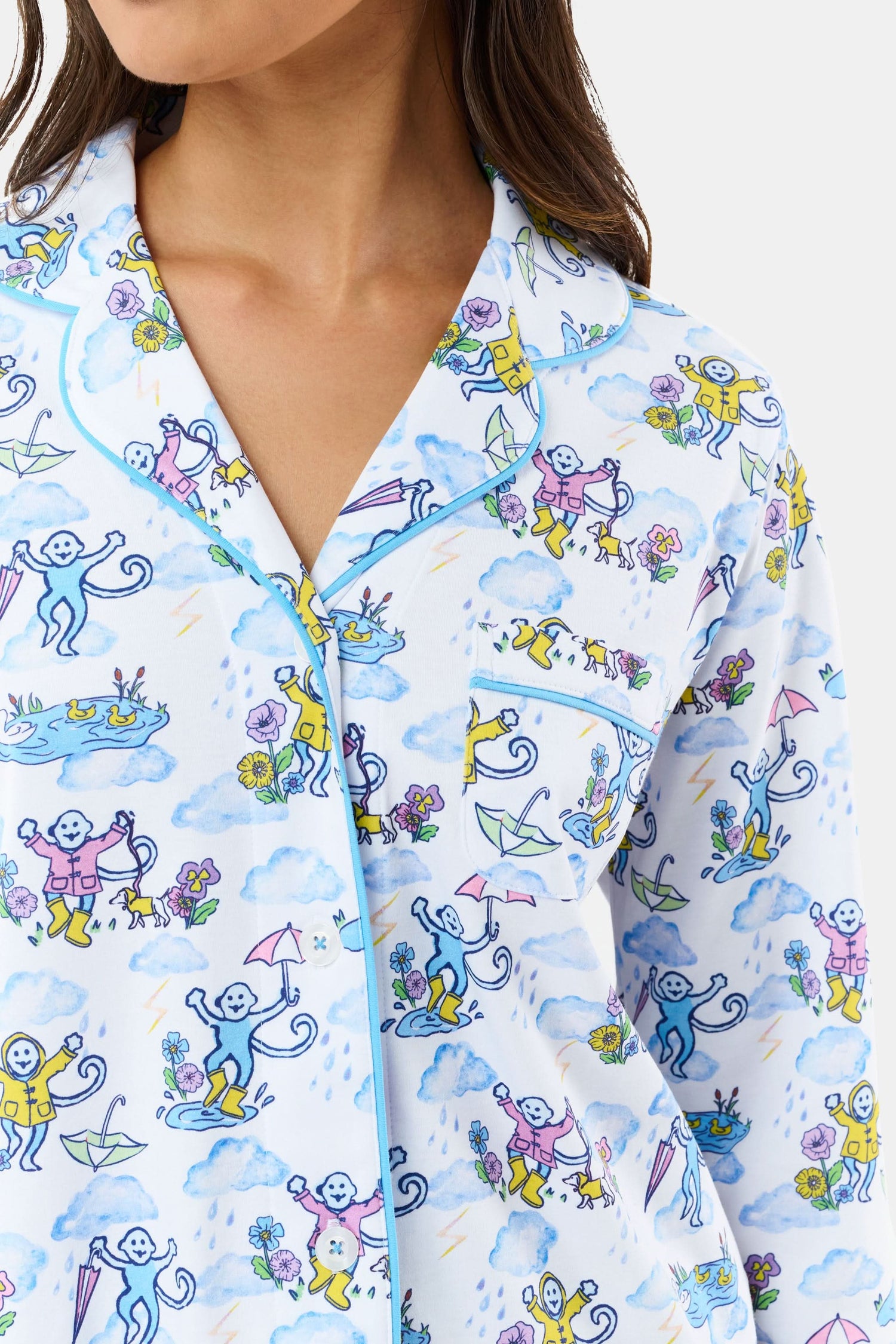 Roller Rabbit Pink April Showers Long Sleeve Polo Pajamas