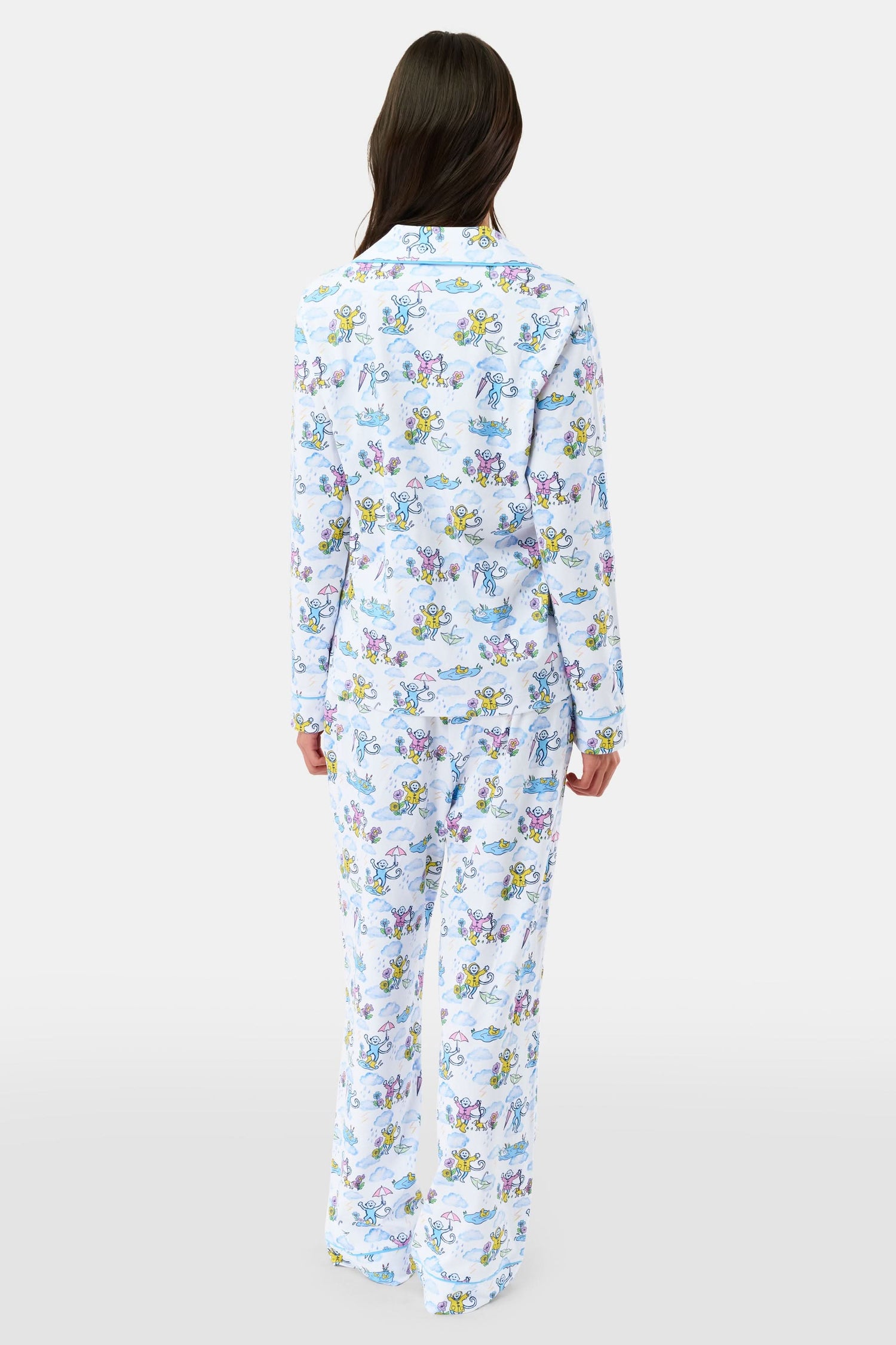 Roller Rabbit Pink April Showers Long Sleeve Polo Pajamas
