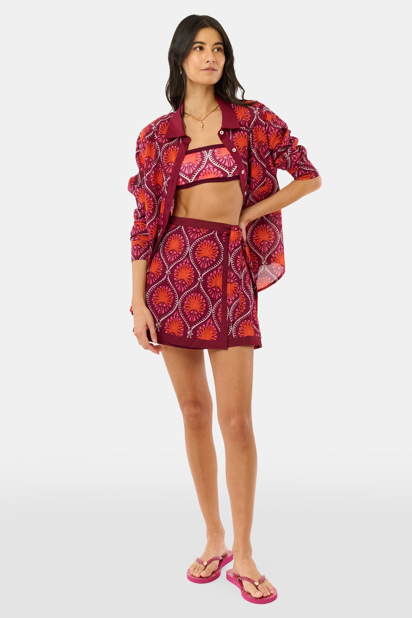 Roller Rabbit Burgundy Palm Fronds Marisol Wrap Pareo