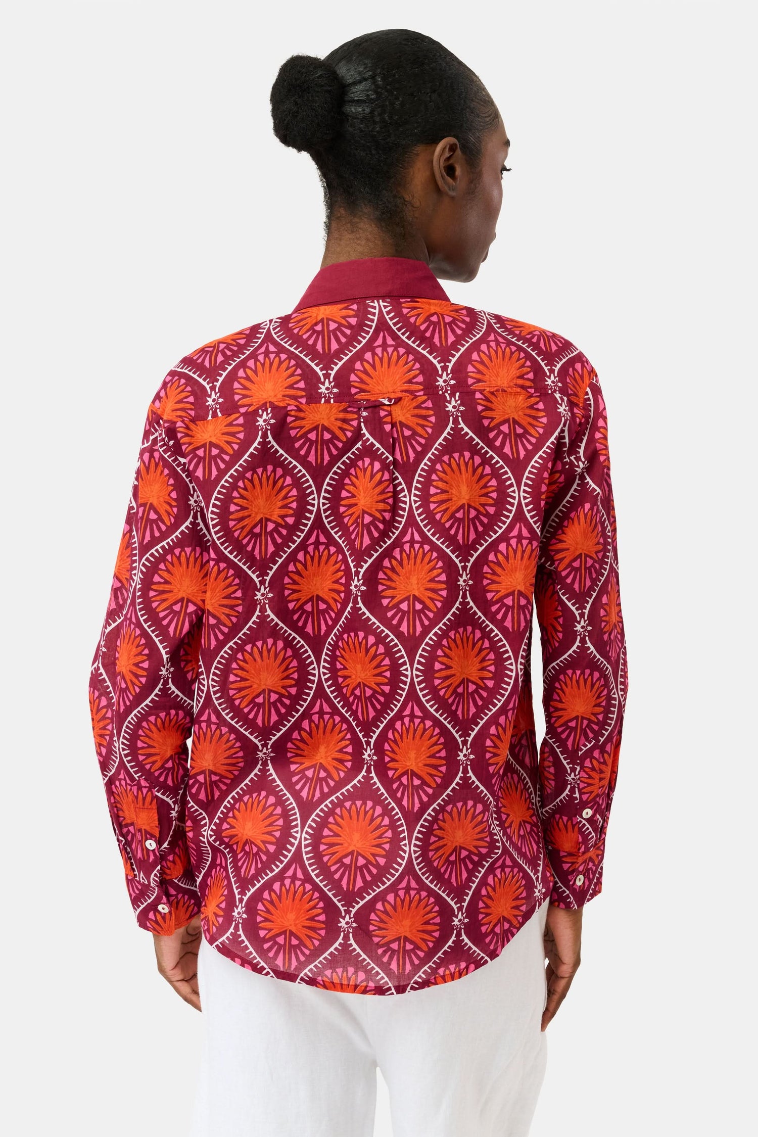 Roller Rabbit Burgundy Palm Fronds Boyfriend Shirt