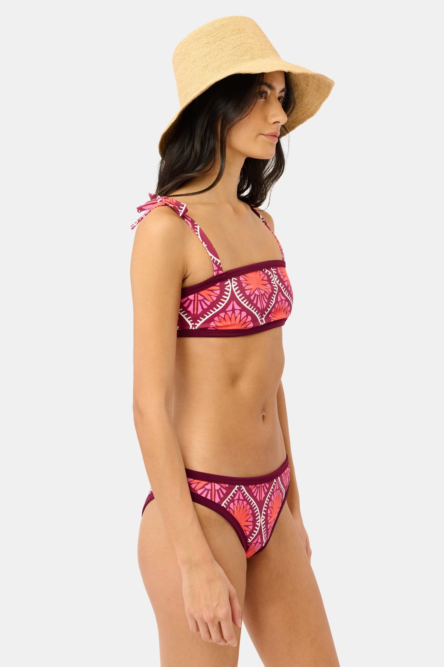Roller Rabbit Burgundy Palm Fronds Oceana Bikini Top