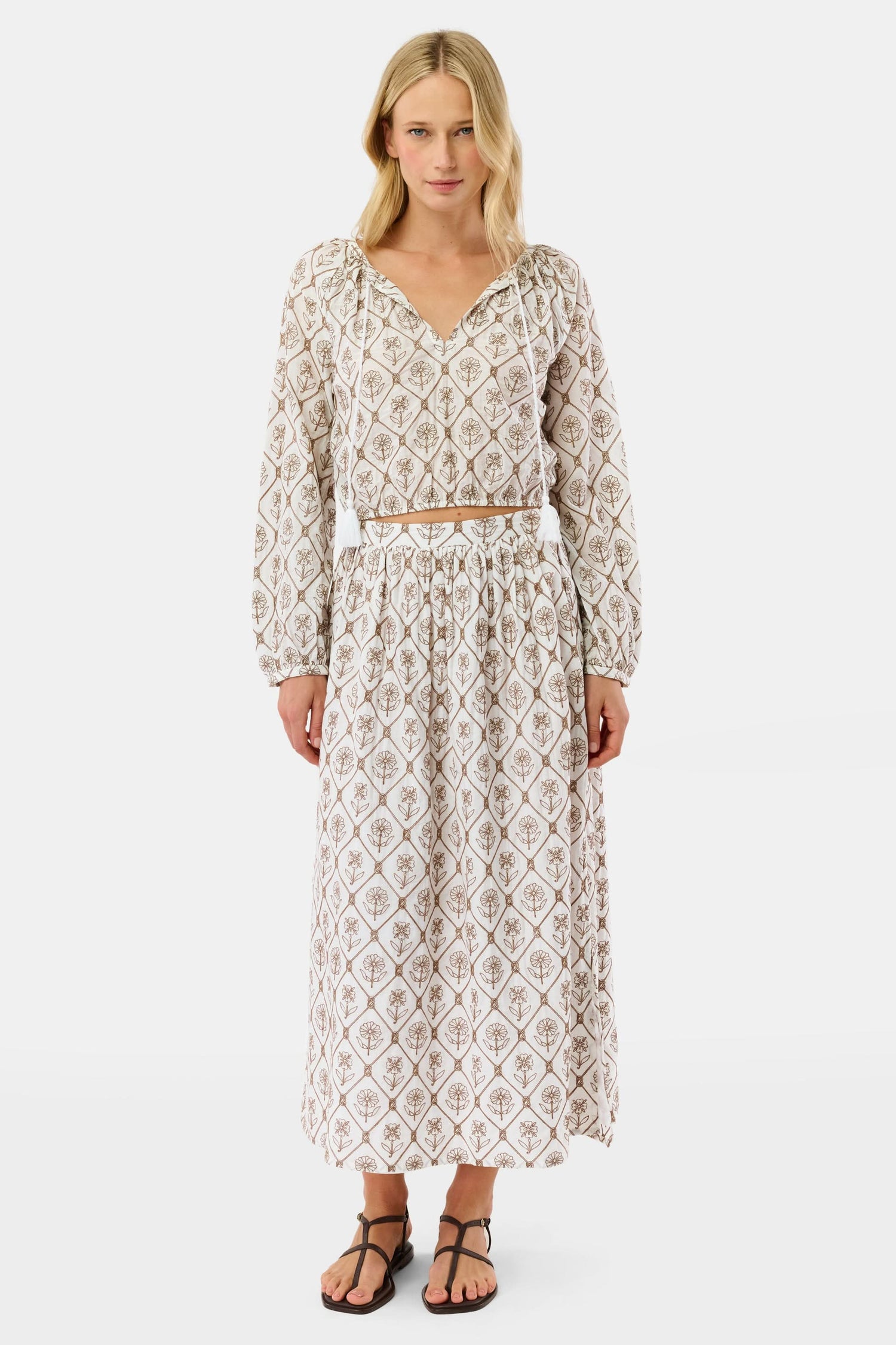 Roller Rabbit Brown Infinity Floral Embroidery Stevie Top