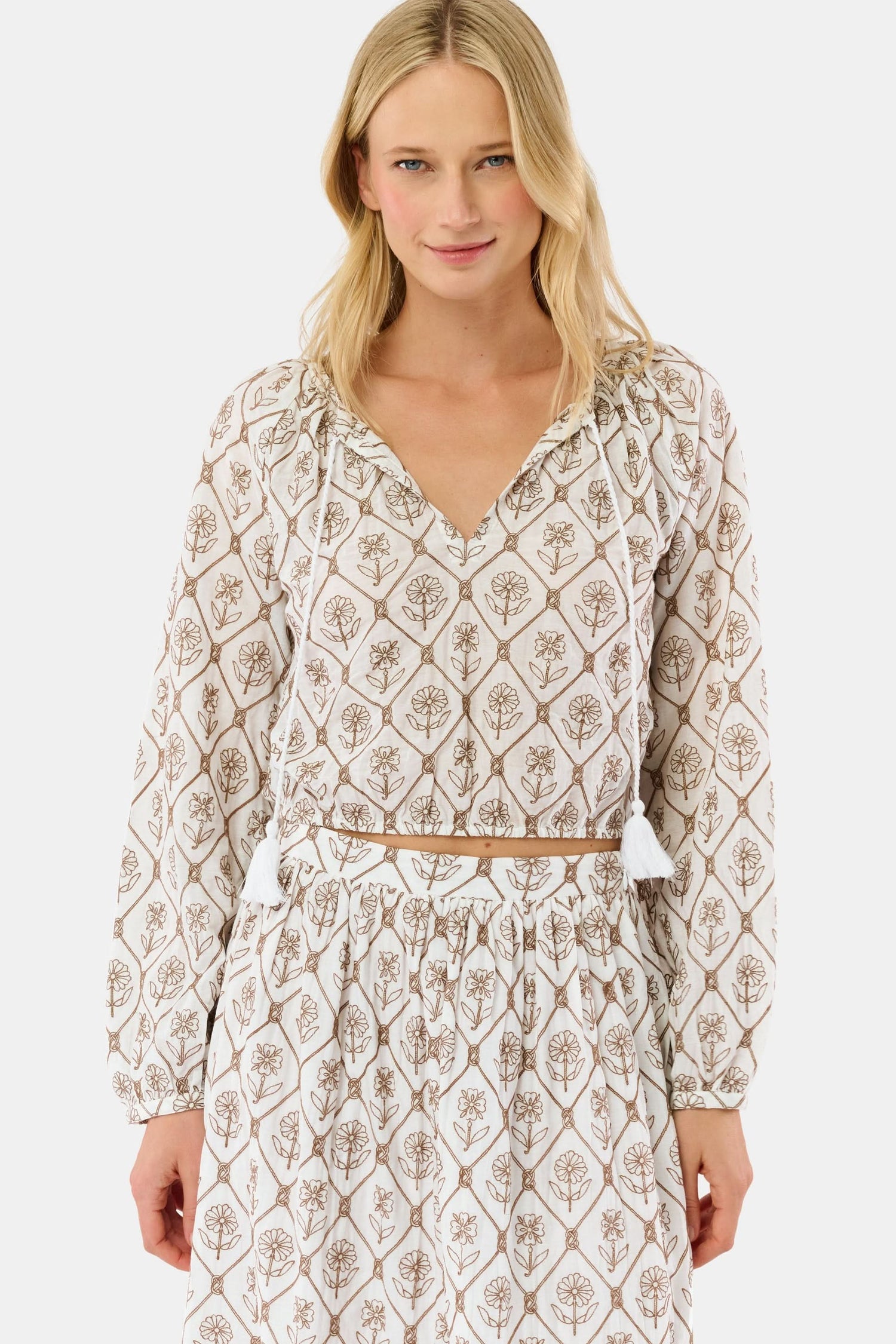 Roller Rabbit Brown Infinity Floral Embroidery Stevie Top