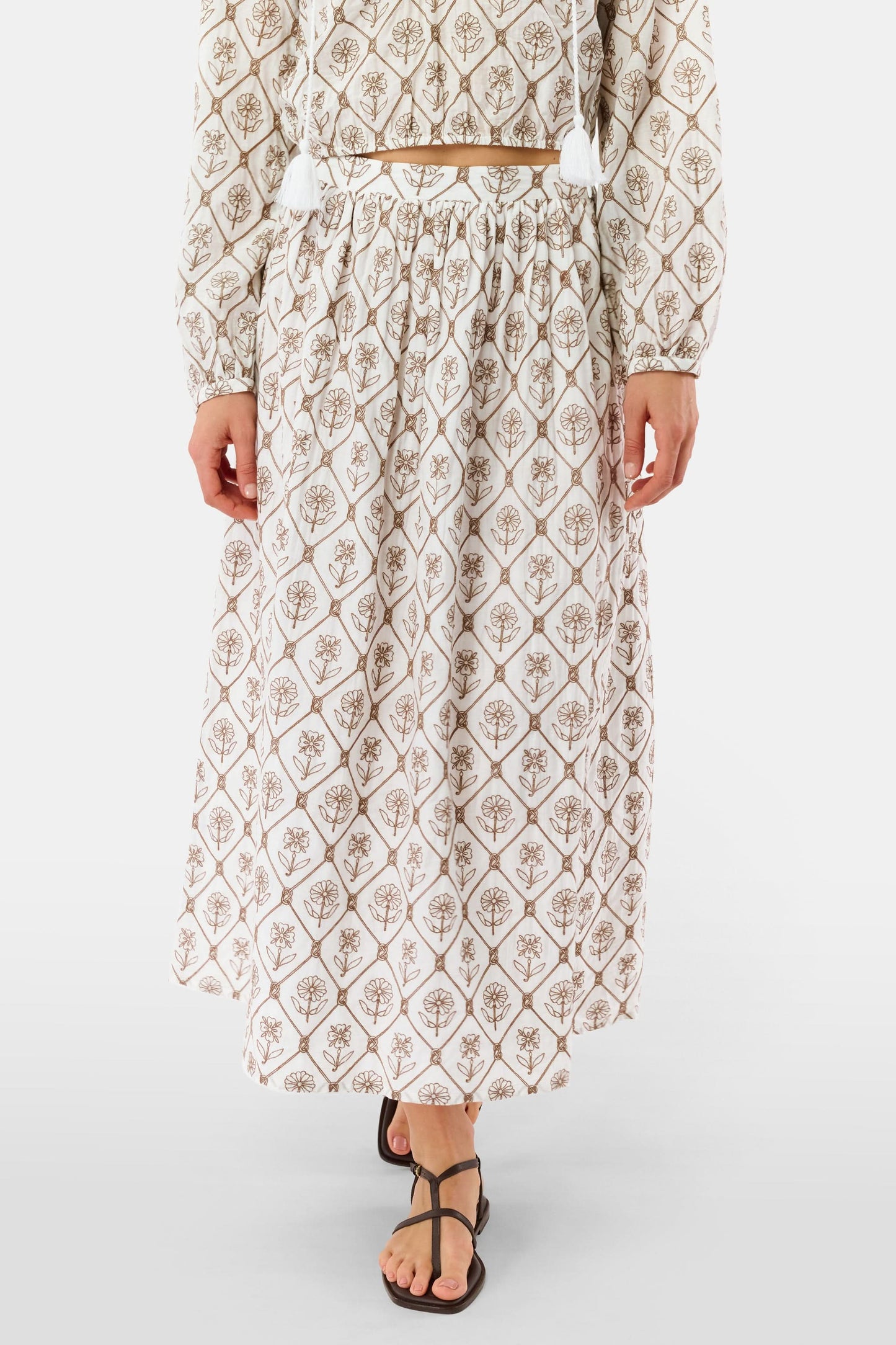 Roller Rabbit Brown Infinity Floral Embroidery Valerie Skirt
