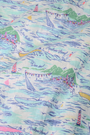 A woman wears the Roller Rabbit Regatta Boyfriend Dress, a loose-fitting cotton voile piece with long sleeves and colorful pastel abstract patterns. The thigh-length dress features a relaxed fit as she stands against a plain, light background.