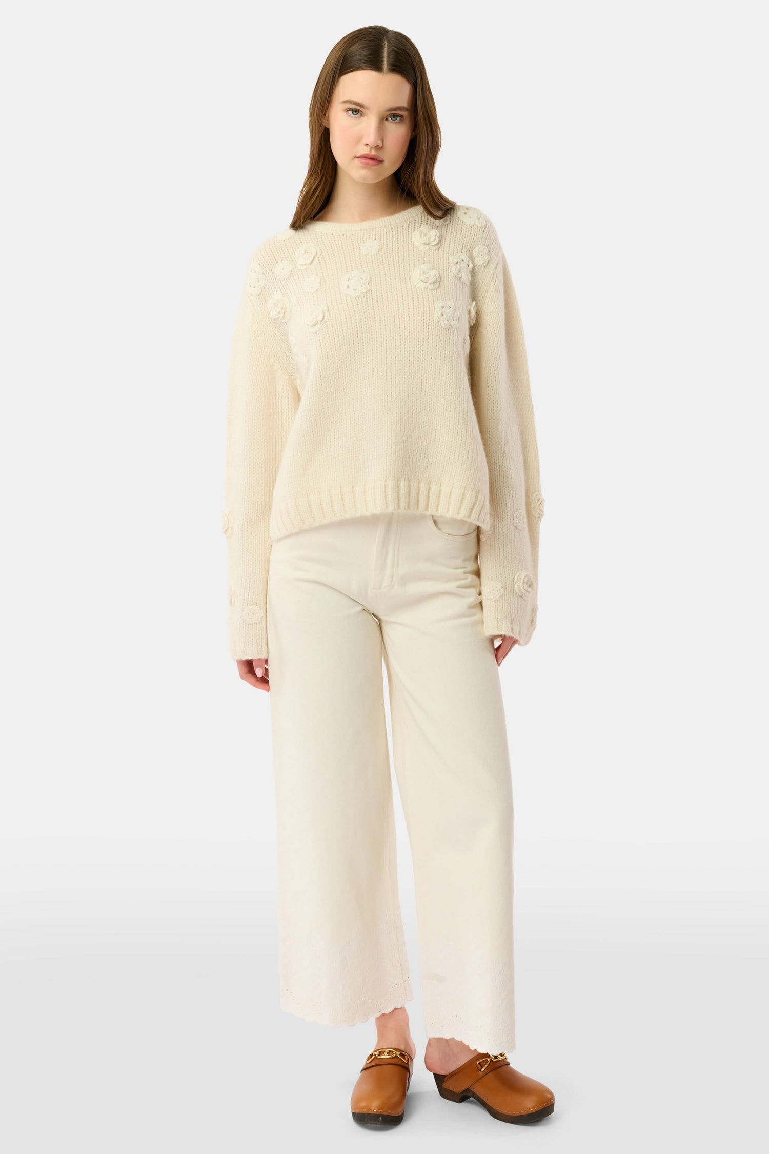 Roller Rabbit Cream Crochet Floral Quinn Sweater