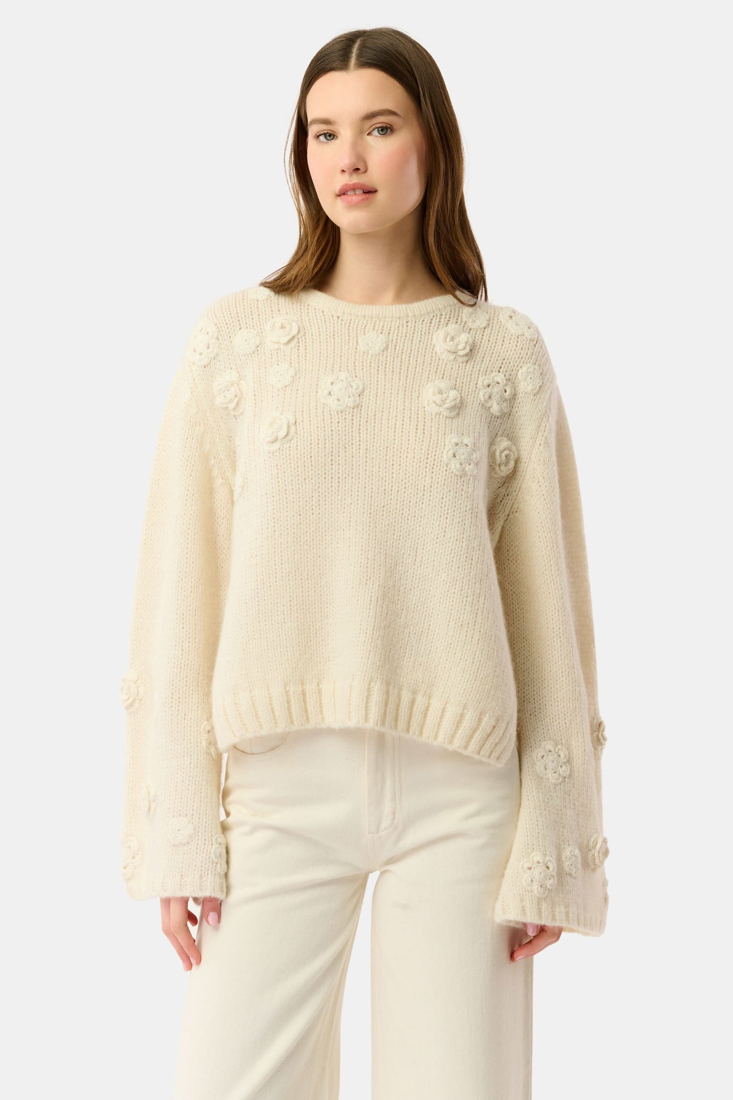 Roller Rabbit Cream Crochet Floral Quinn Sweater