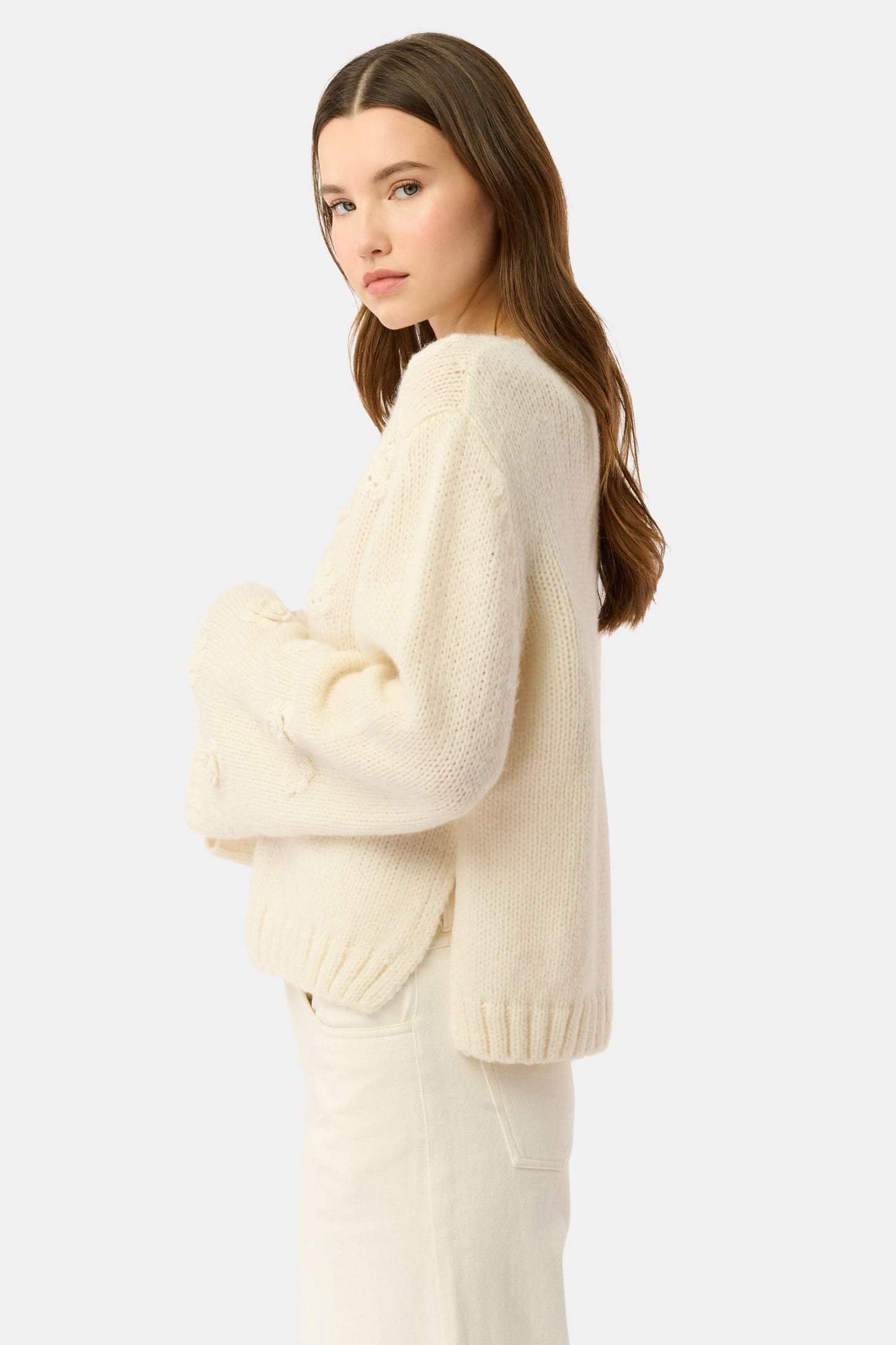 Roller Rabbit Cream Crochet Floral Quinn Sweater