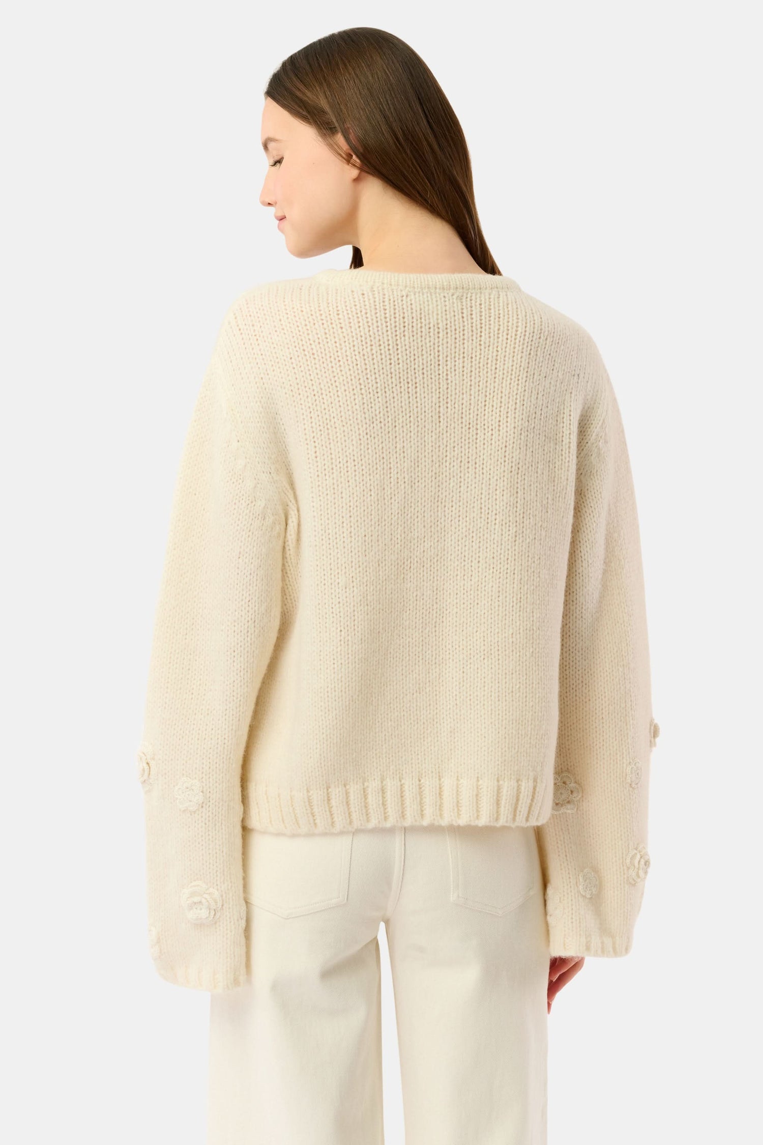 Roller Rabbit Cream Crochet Floral Quinn Sweater