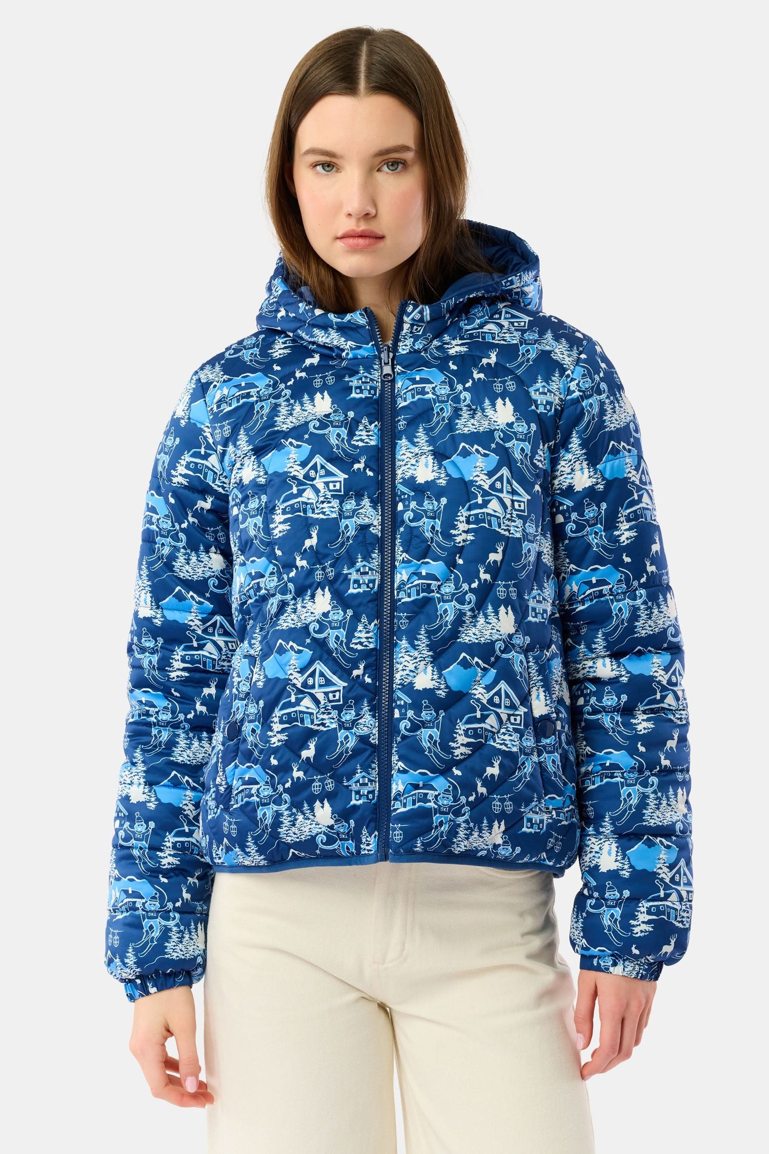 Roller Rabbit Navy Ski Toile Reversible Puffer Jacket