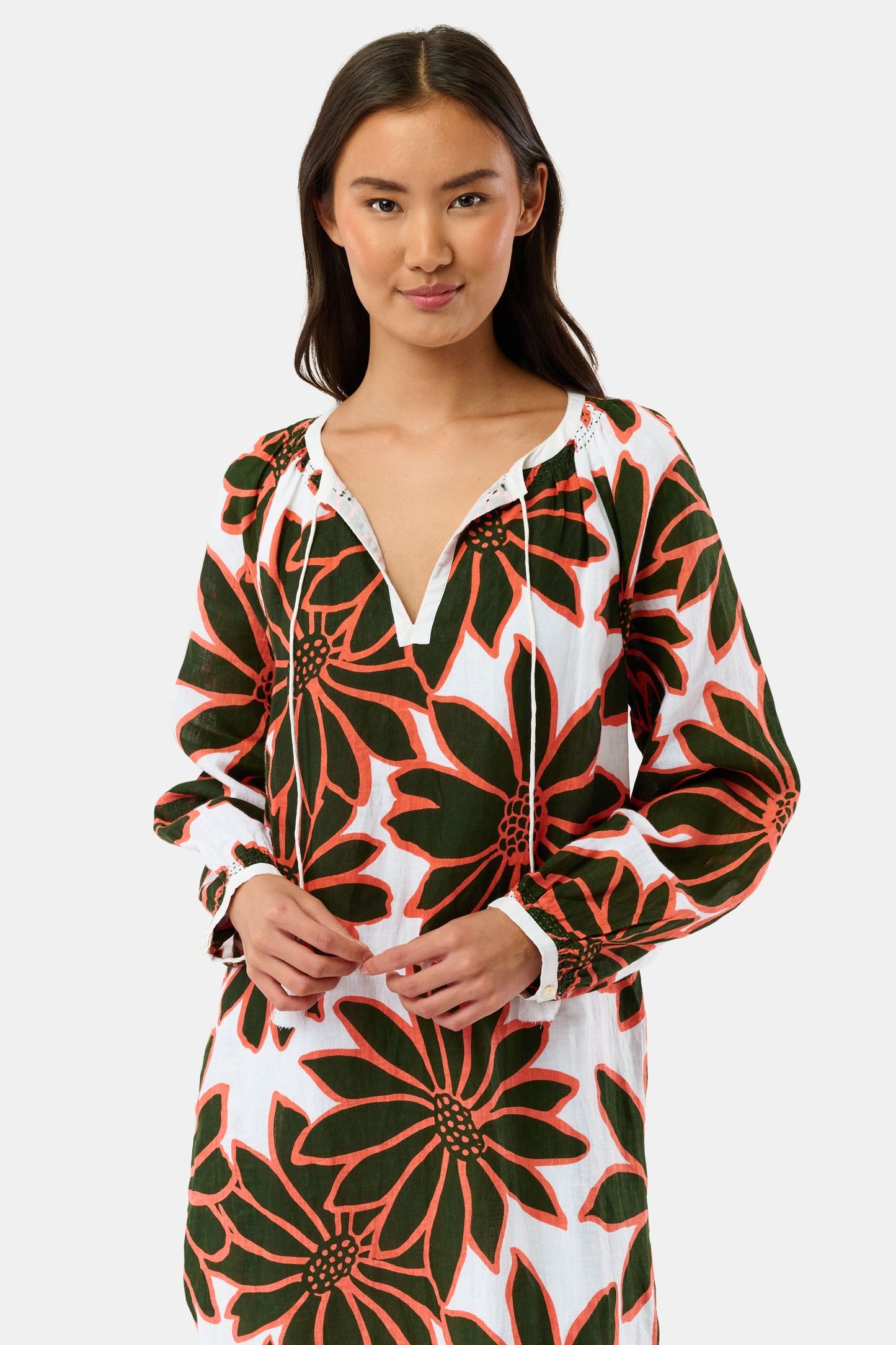 Roller Rabbit Olive Blooming Daisies Shiv Caftan