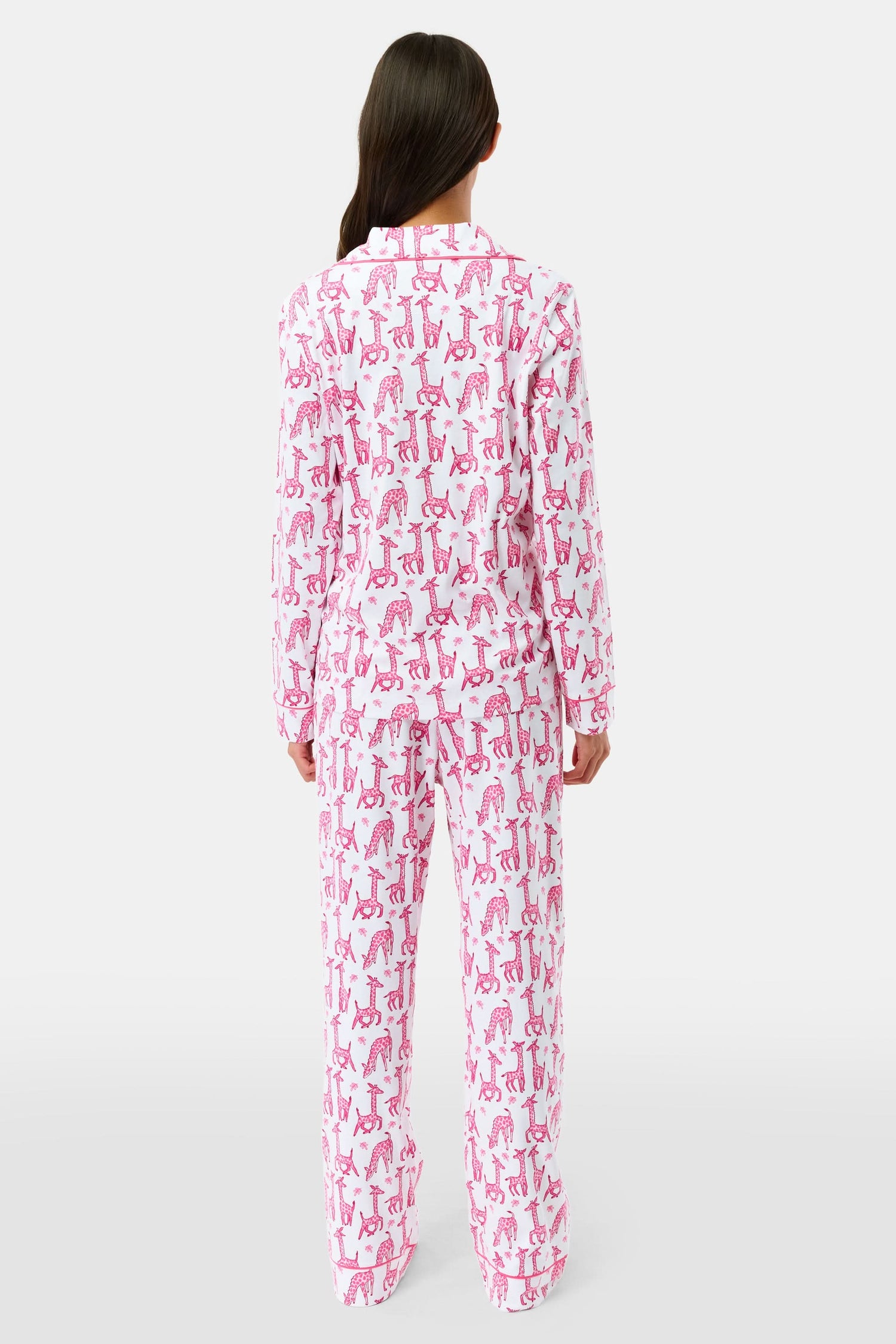 Roller Rabbit Pink Gigi Giraffe Long Sleeve Polo Pajamas