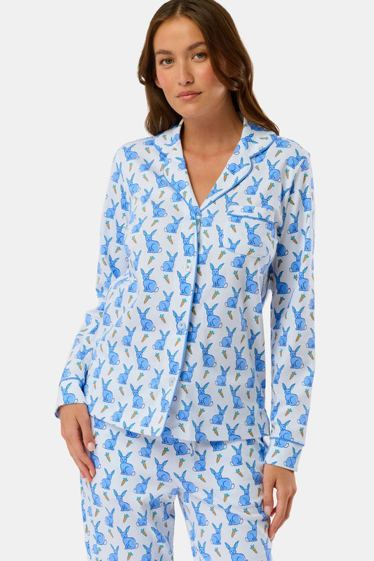 Roller Rabbit Blue Romy Rabbit Long Sleeve Polo Pajamas