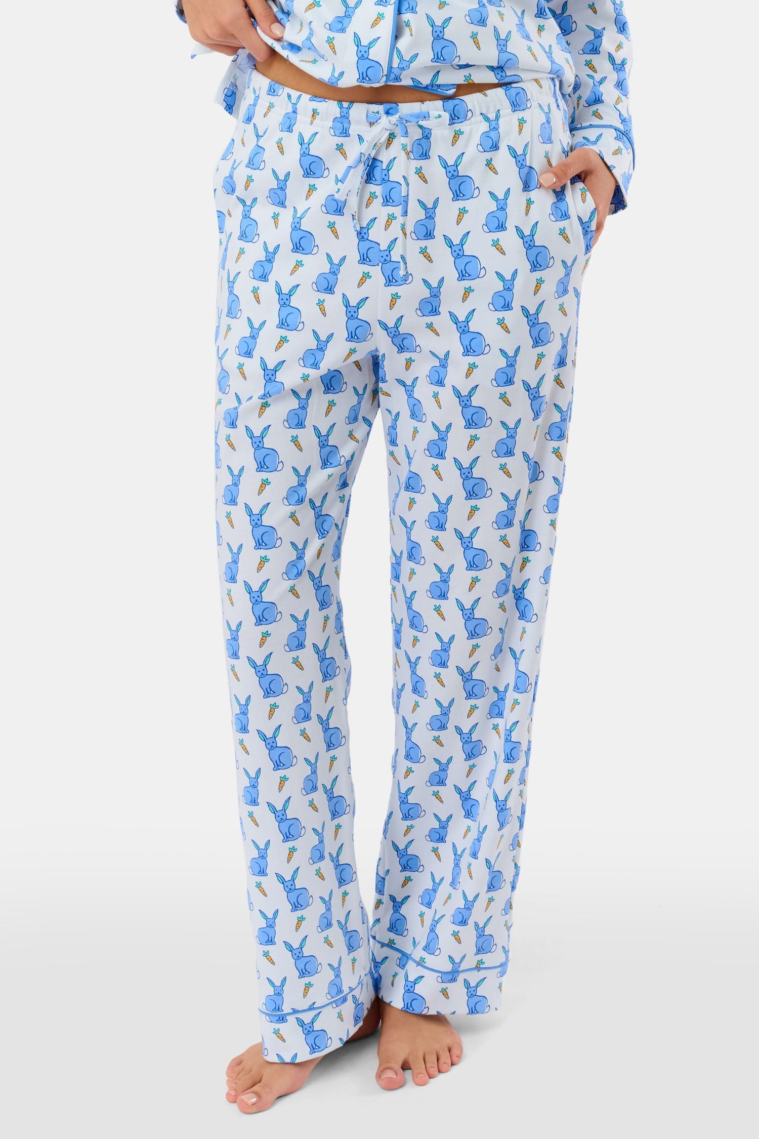 Roller Rabbit Blue Romy Rabbit Long Sleeve Polo Pajamas