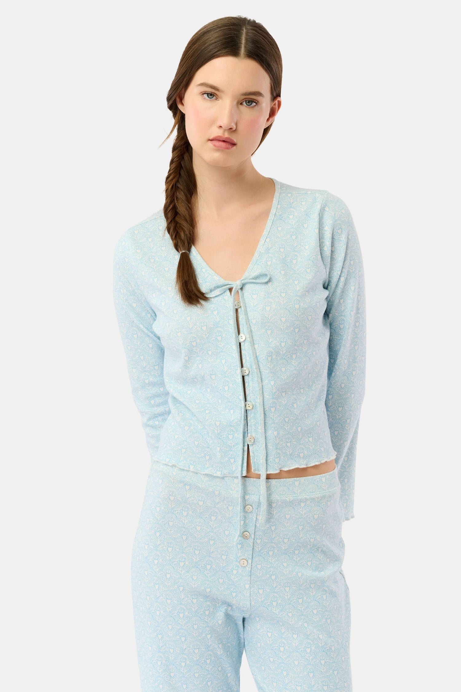 Roller Rabbit Light Blue Jemina Hearts Pointelle Claire Cardigan