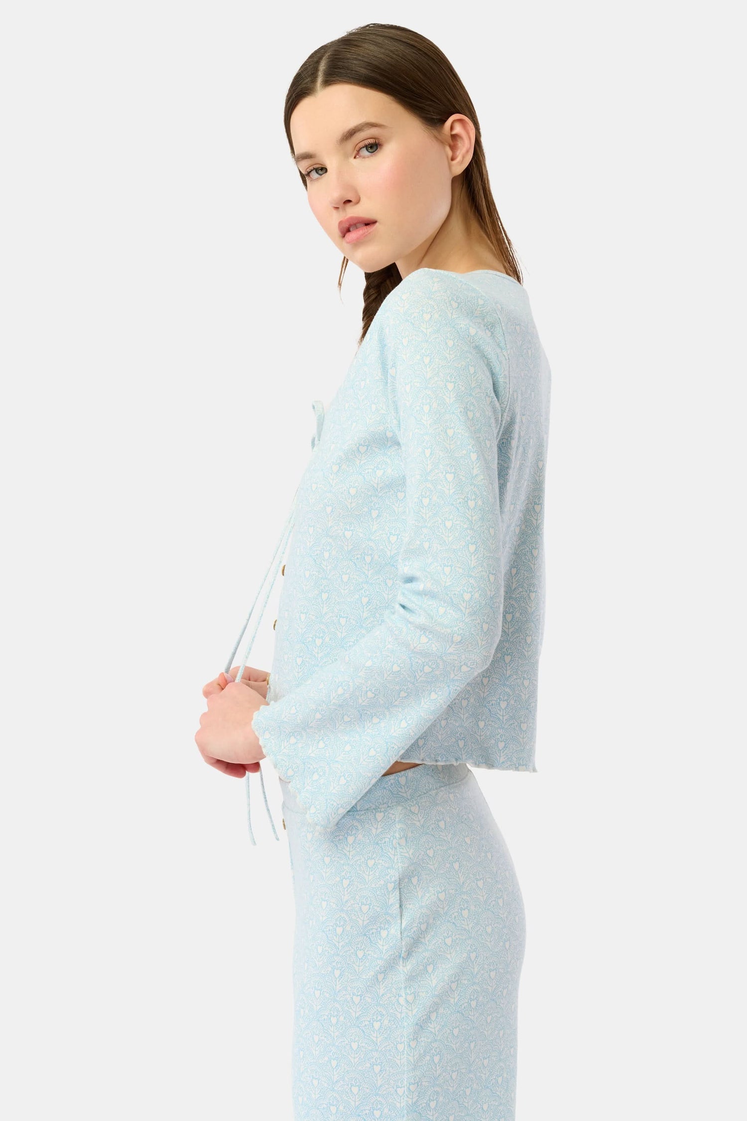 Roller Rabbit Light Blue Jemina Hearts Pointelle Claire Cardigan