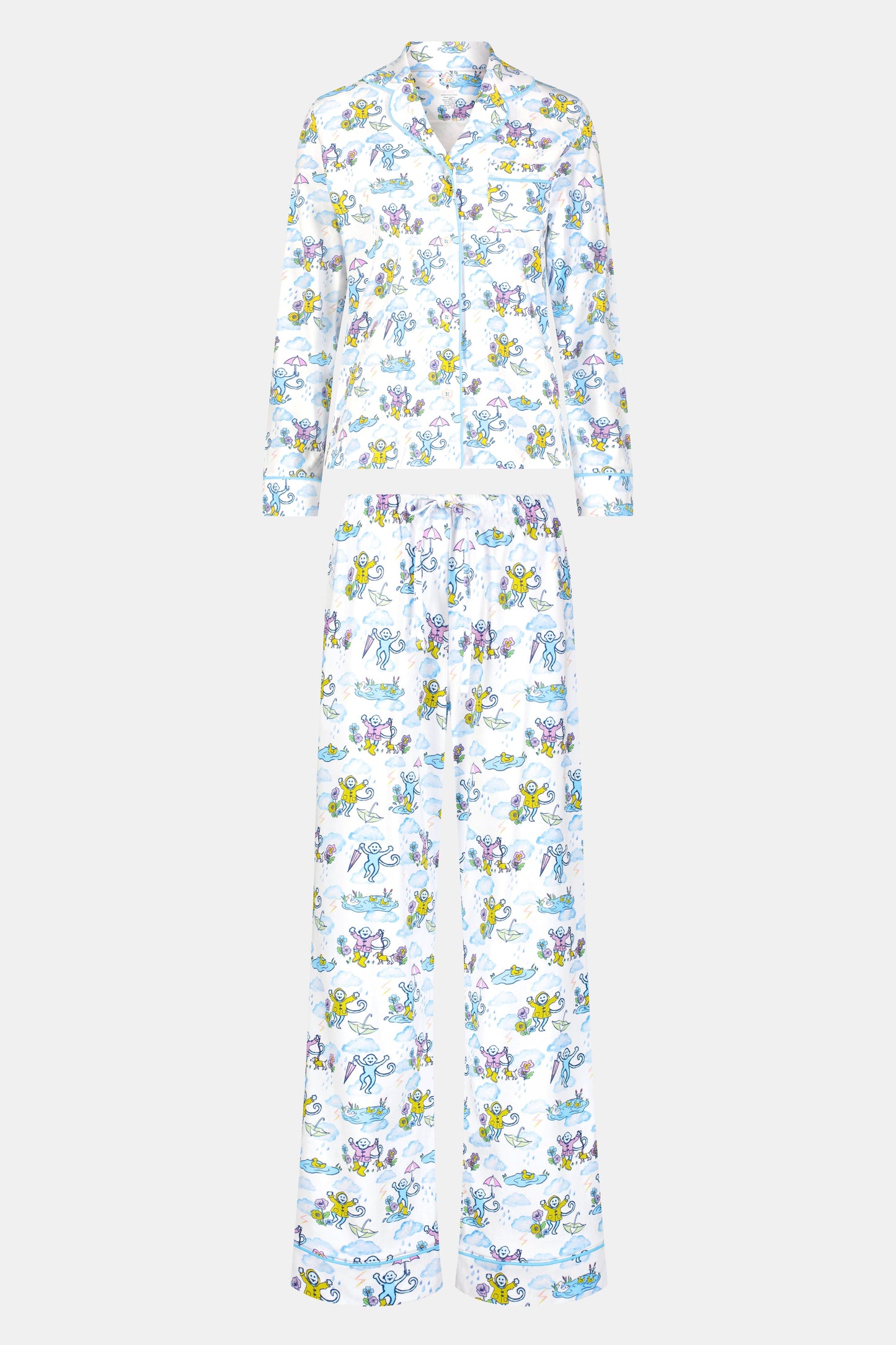 Roller Rabbit Pink April Showers Long Sleeve Polo Pajamas