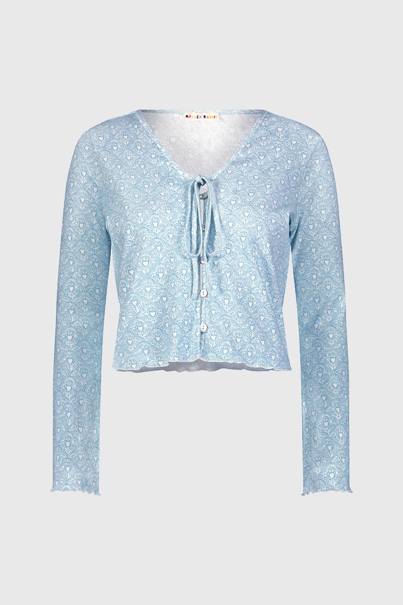 Roller Rabbit Light Blue Jemina Hearts Pointelle Claire Cardigan