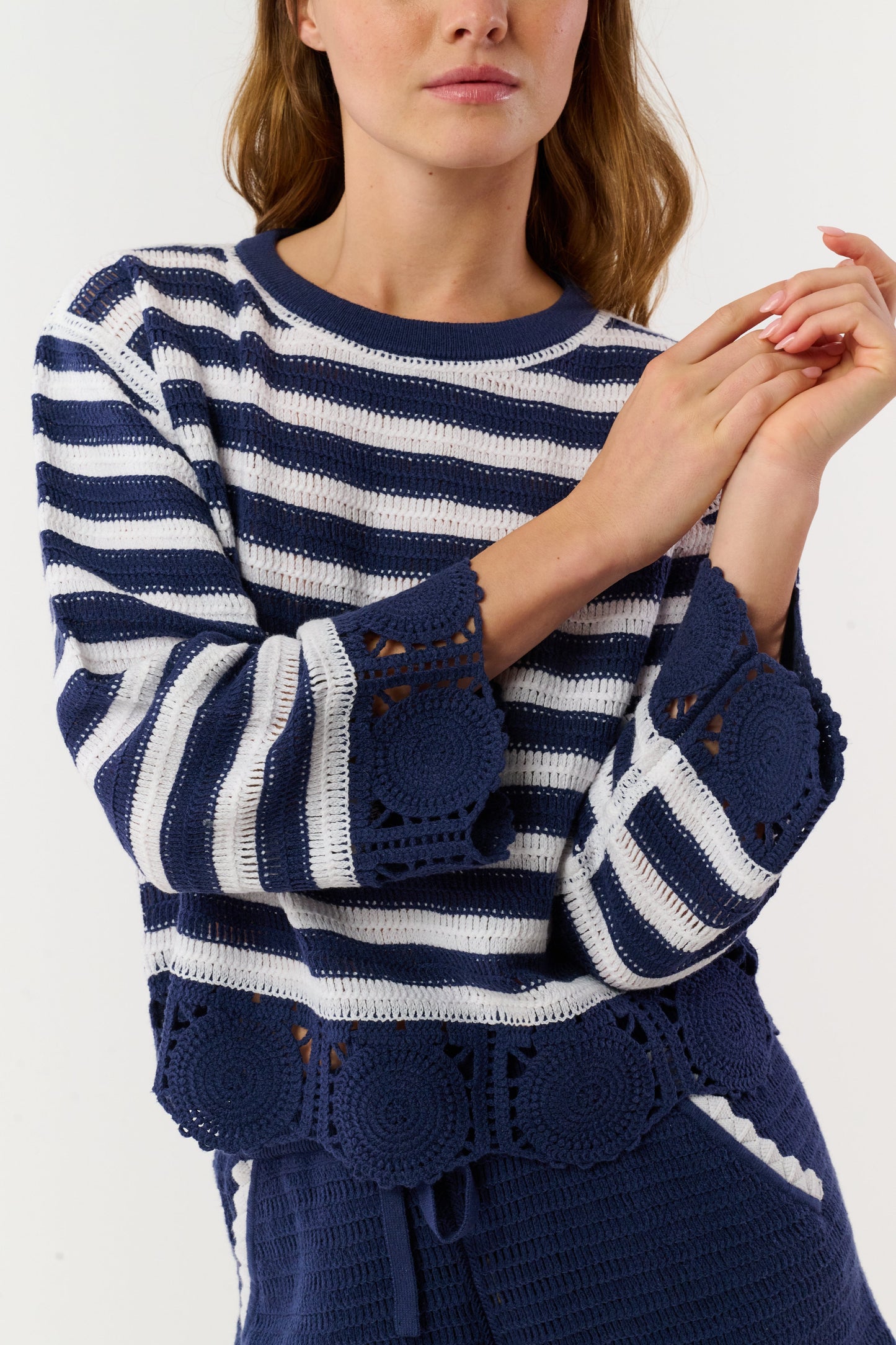 Roller Rabbit Navy Crochet Callista Top