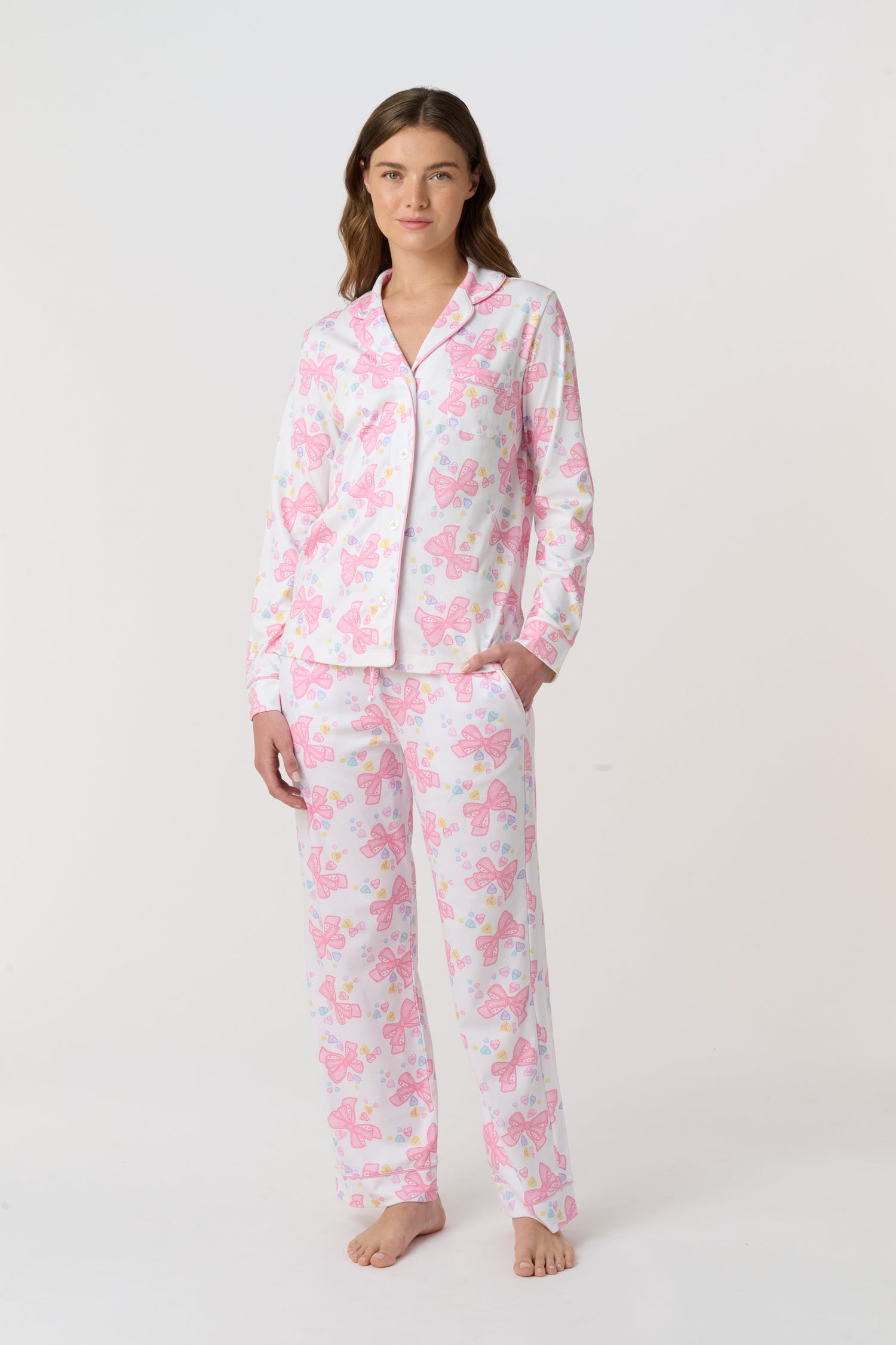 Roller Rabbit Pink Sugar Doily Beaux Long Sleeve Polo Pajamas