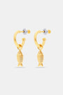 The Marina Earrings Set by Roller Rabbit includes four gold hoops: two with removable oval white shell charms and two with gold fish-shaped charms, all shown on a light gray background.