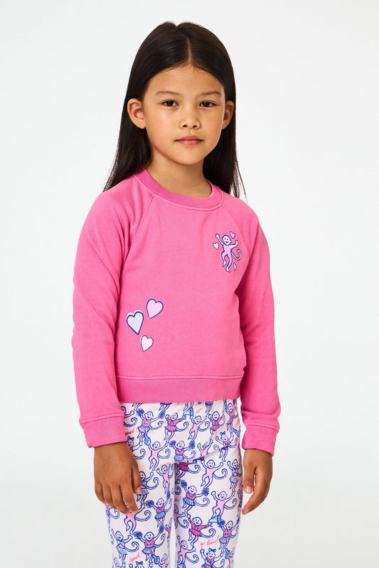 Roller Rabbit Kids Berry Monkey Love Crewneck