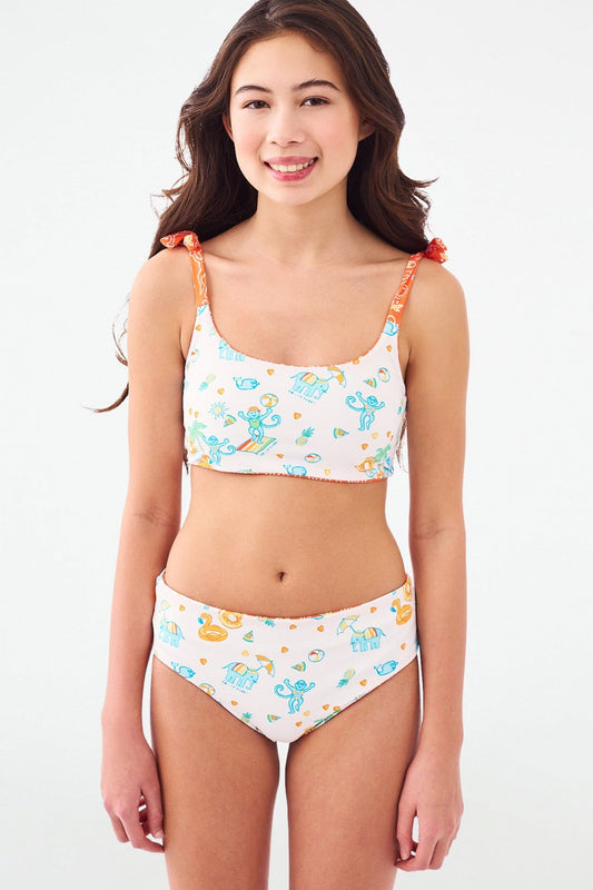 Roller Rabbit Kids Monkey/Pool Party Cora Reversible Bikini 