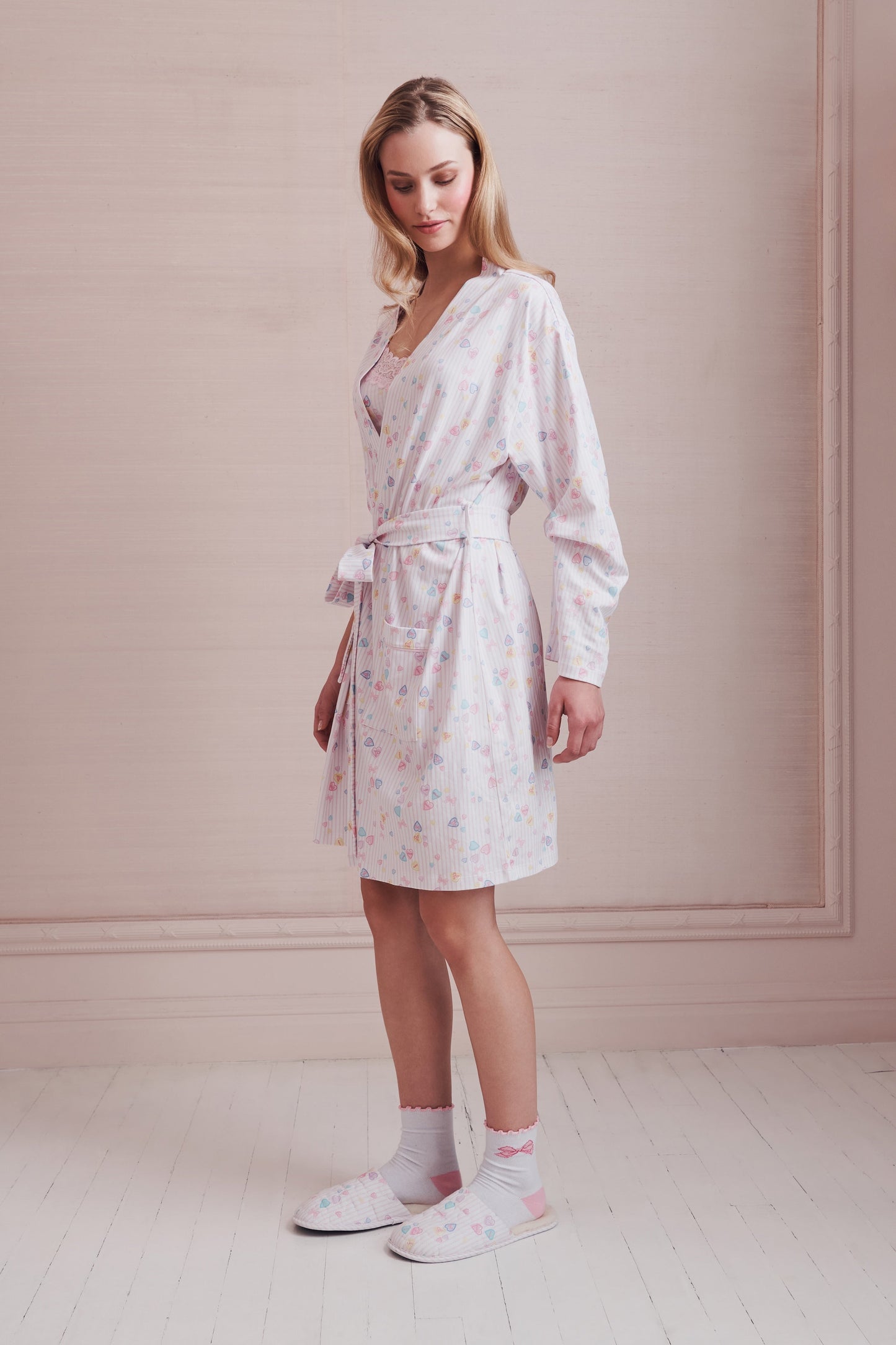Roller Rabbit Pink Sugar Candy Heart Stripe Blake Robe