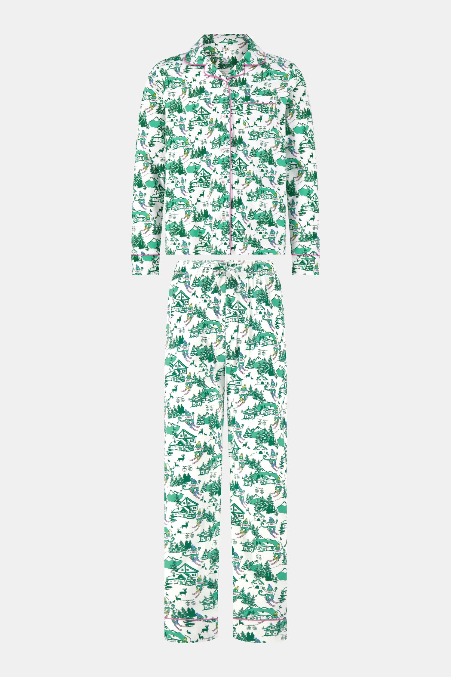 Roller Rabbit Green Mens Ski Toile Long Sleeve Polo Pajamas