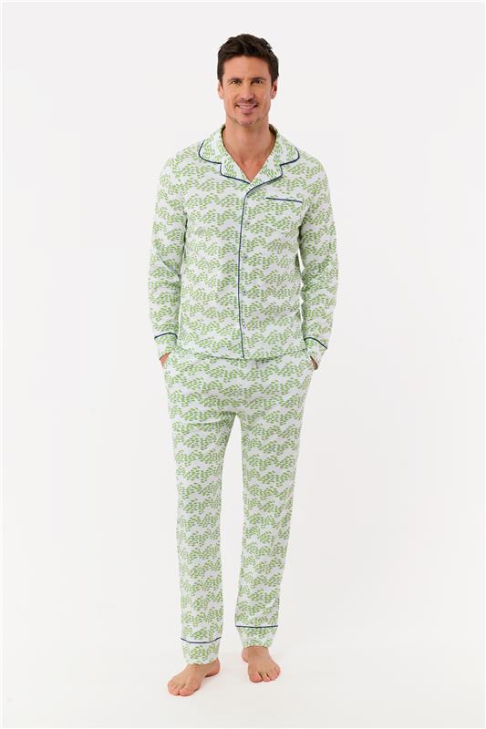 Roller Rabbit Lime Mens Minnows Long Sleeve Polo Pajamas