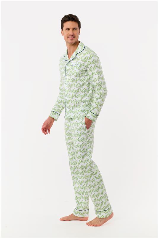Roller Rabbit Lime Mens Minnows Long Sleeve Polo Pajamas