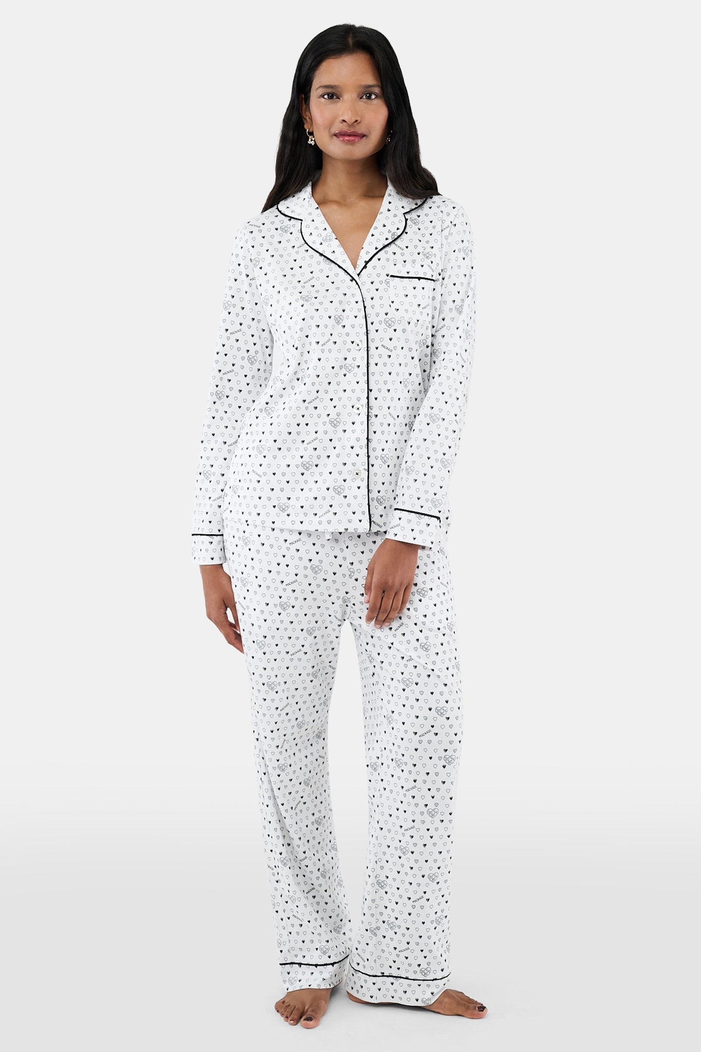 Roller Rabbit Black Quilted Hearts Long Sleeve Polo Pajamas