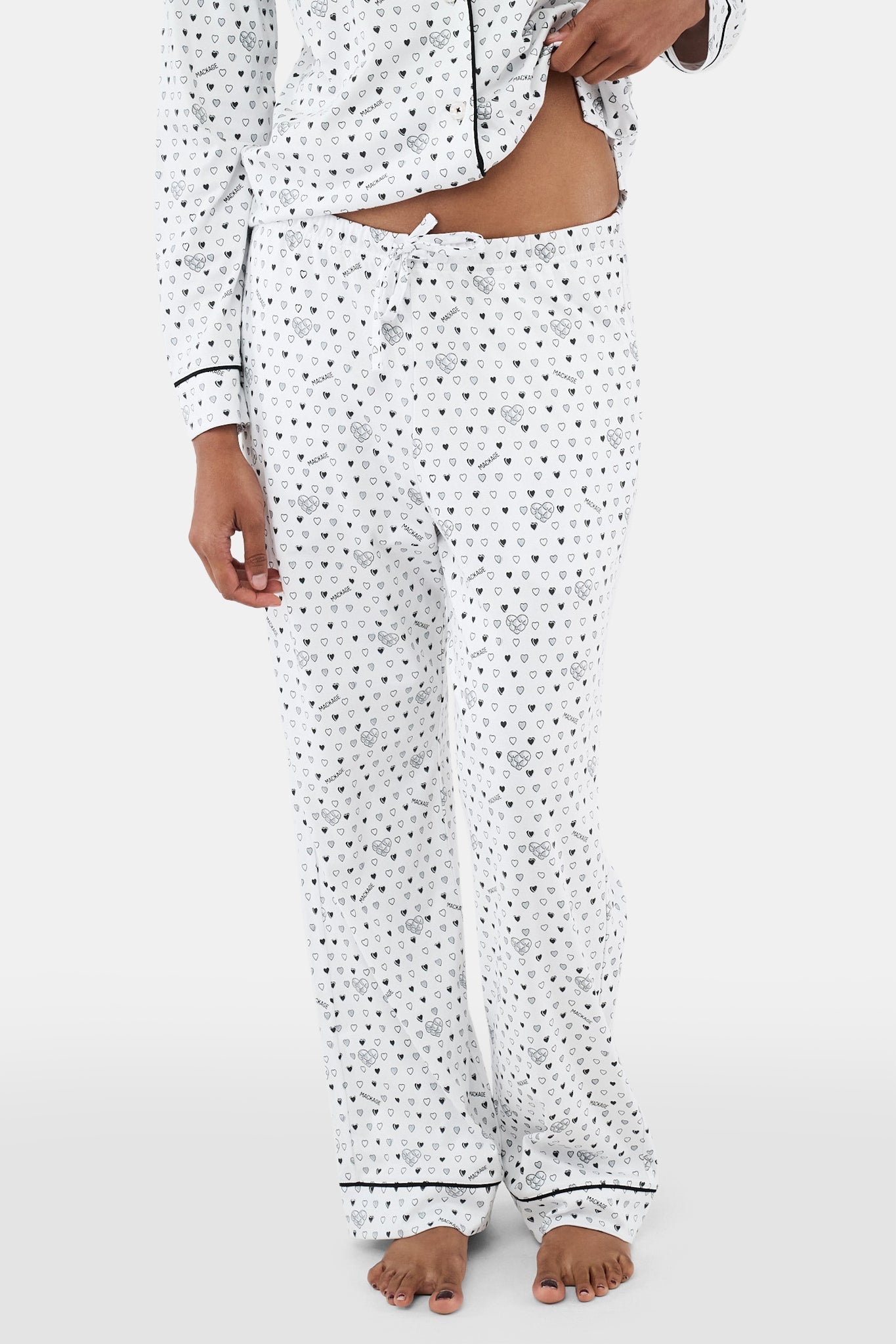 Roller Rabbit Black Quilted Hearts Long Sleeve Polo Pajamas