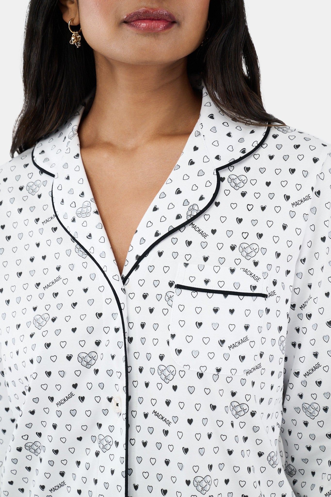 Roller Rabbit Black Quilted Hearts Long Sleeve Polo Pajamas