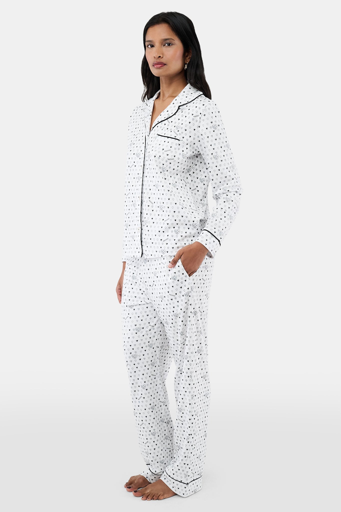 Roller Rabbit Black Quilted Hearts Long Sleeve Polo Pajamas