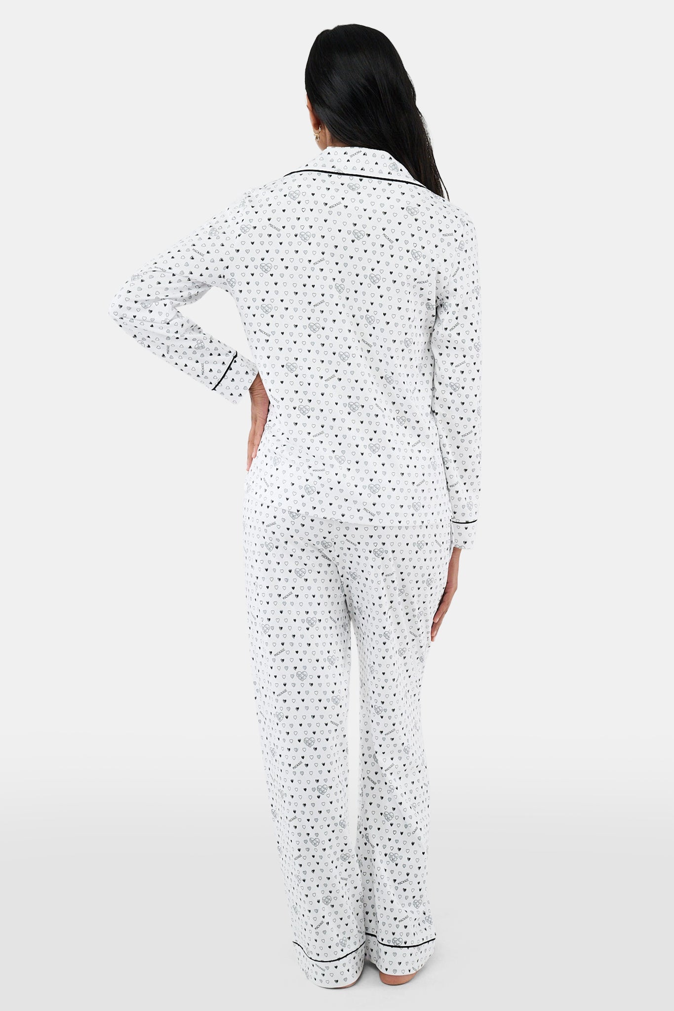 Roller Rabbit Black Quilted Hearts Long Sleeve Polo Pajamas