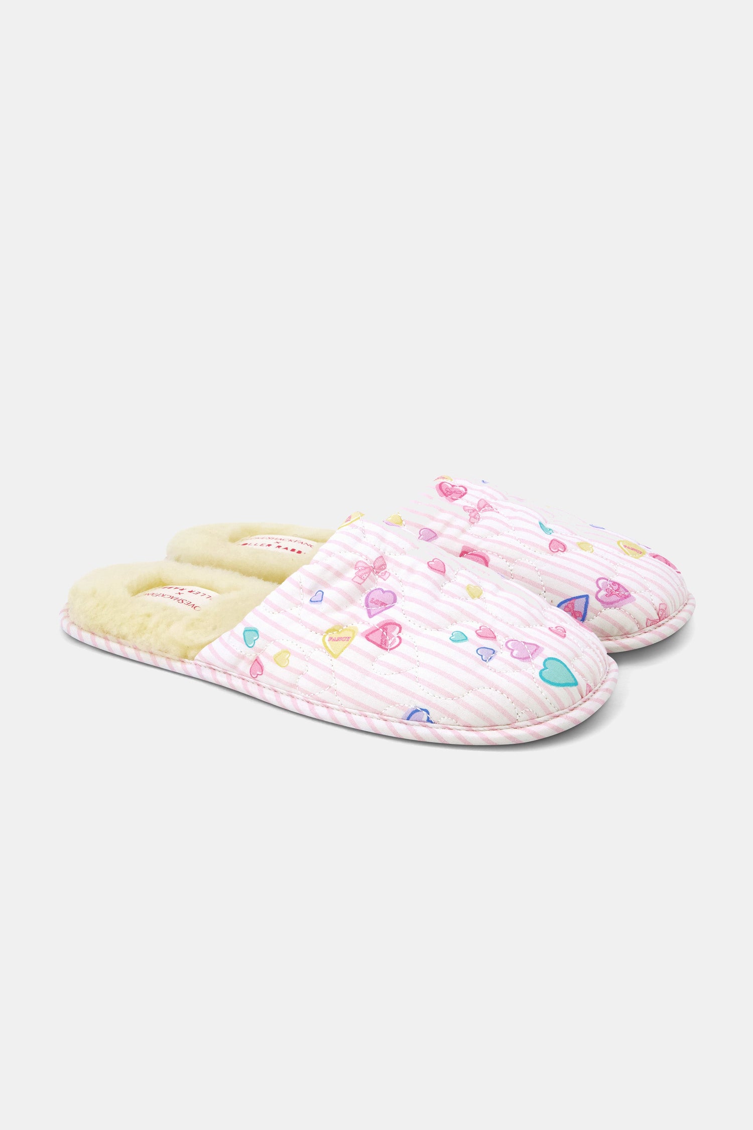 Roller Rabbit Pink Sugar Candy Heart Stripe Quilted Slippers