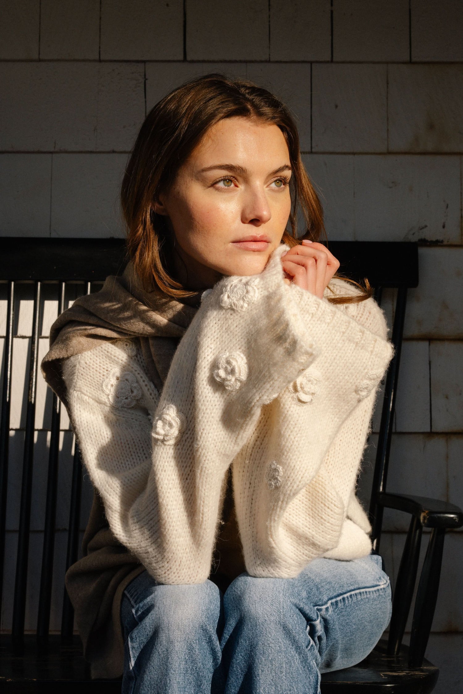 Roller Rabbit Cream Crochet Floral Quinn Sweater