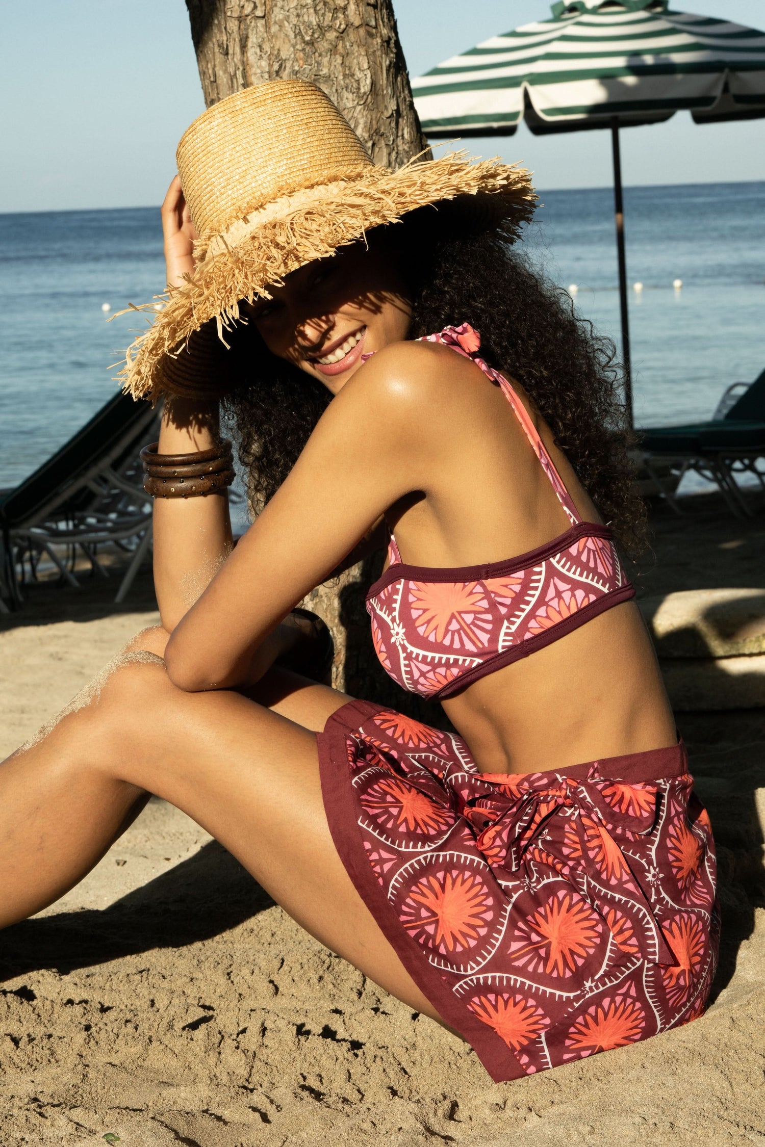 Roller Rabbit Burgundy Palm Fronds Marisol Wrap Pareo