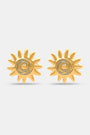 Roller Rabbit's Sunshine Stud Earrings showcase a gold sun-shaped design with a central spiral, displayed on a plain white background.