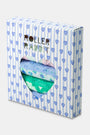 The Roller Rabbit Classic Core Boyshort 4 Pack includes four pairs of girls' underwear in fun patterns—green diamond, white with blue florals, mint with hearts, and light blue floral—all made from soft modal fabric for comfort.